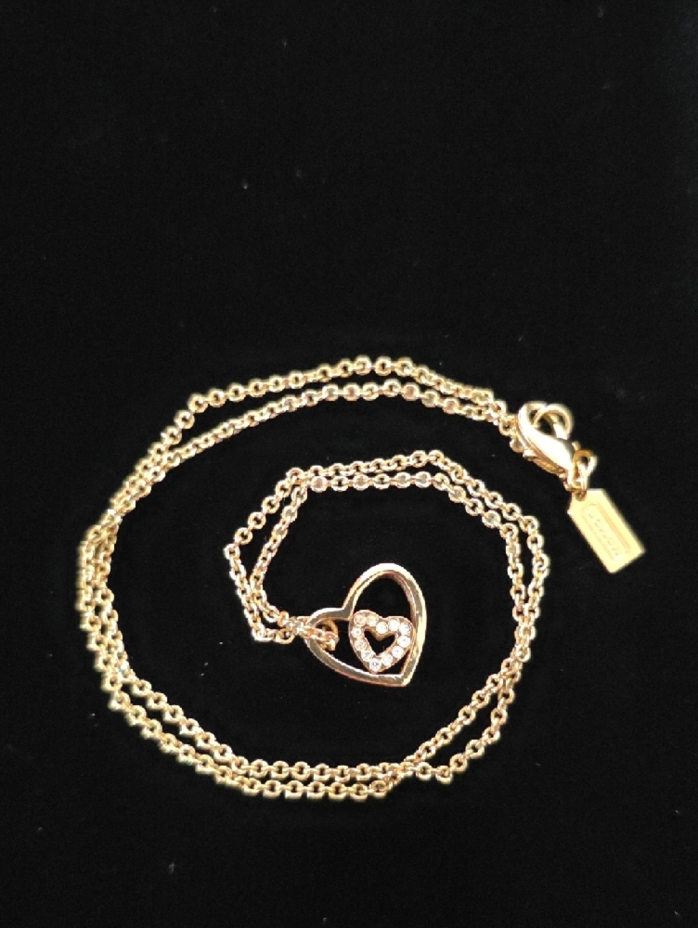 Coach Gold Heart White Necklace with Crystal Heart Shaped Accent - Picture 7 of 7
